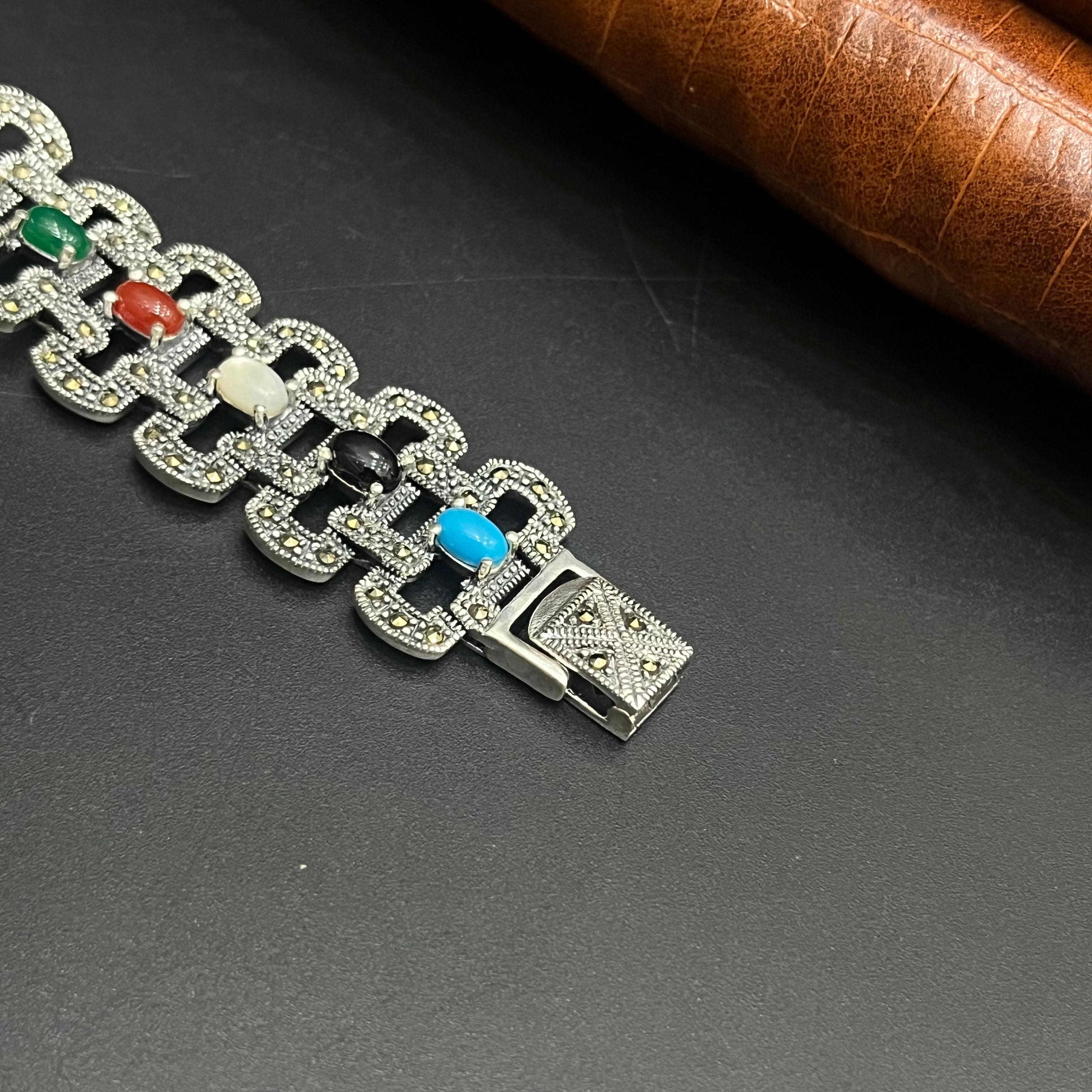 Silver Unisex Bracelet Premium Classic Multicolor Charm Link 925