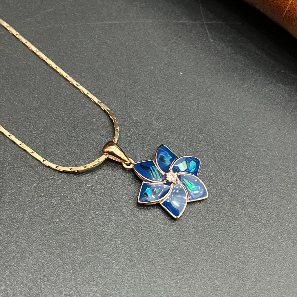 Silver Ladies Pendant Ocean Blue Flower Rose Gold 925