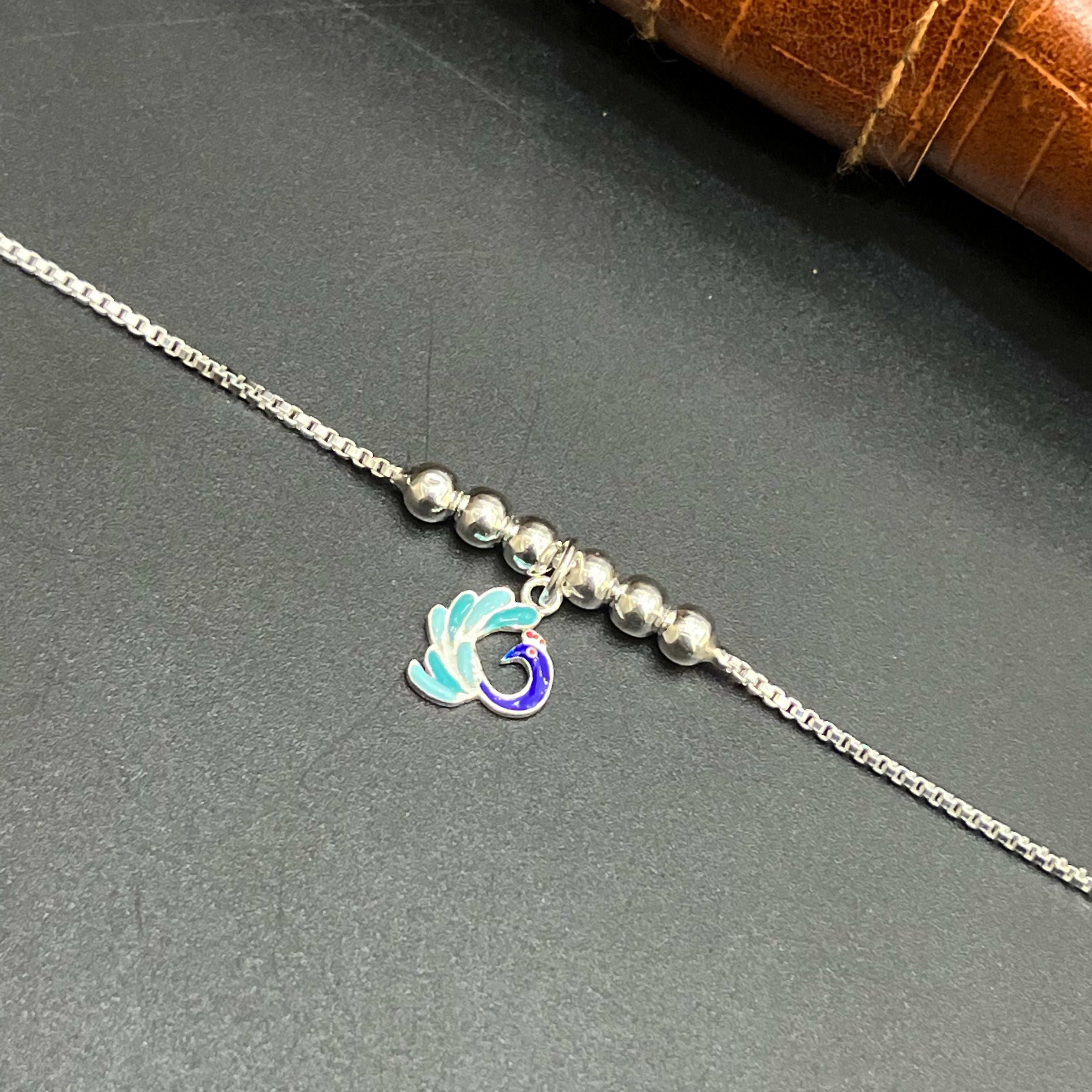 Silver Kids Bracelet Peacock Hanging Drop Beeds 925