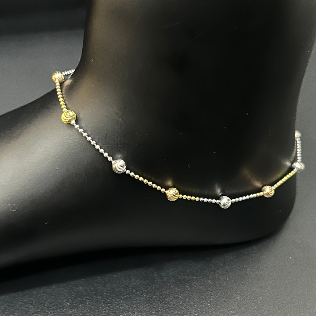 Silver Ladies Anklet Balls Gold Finished