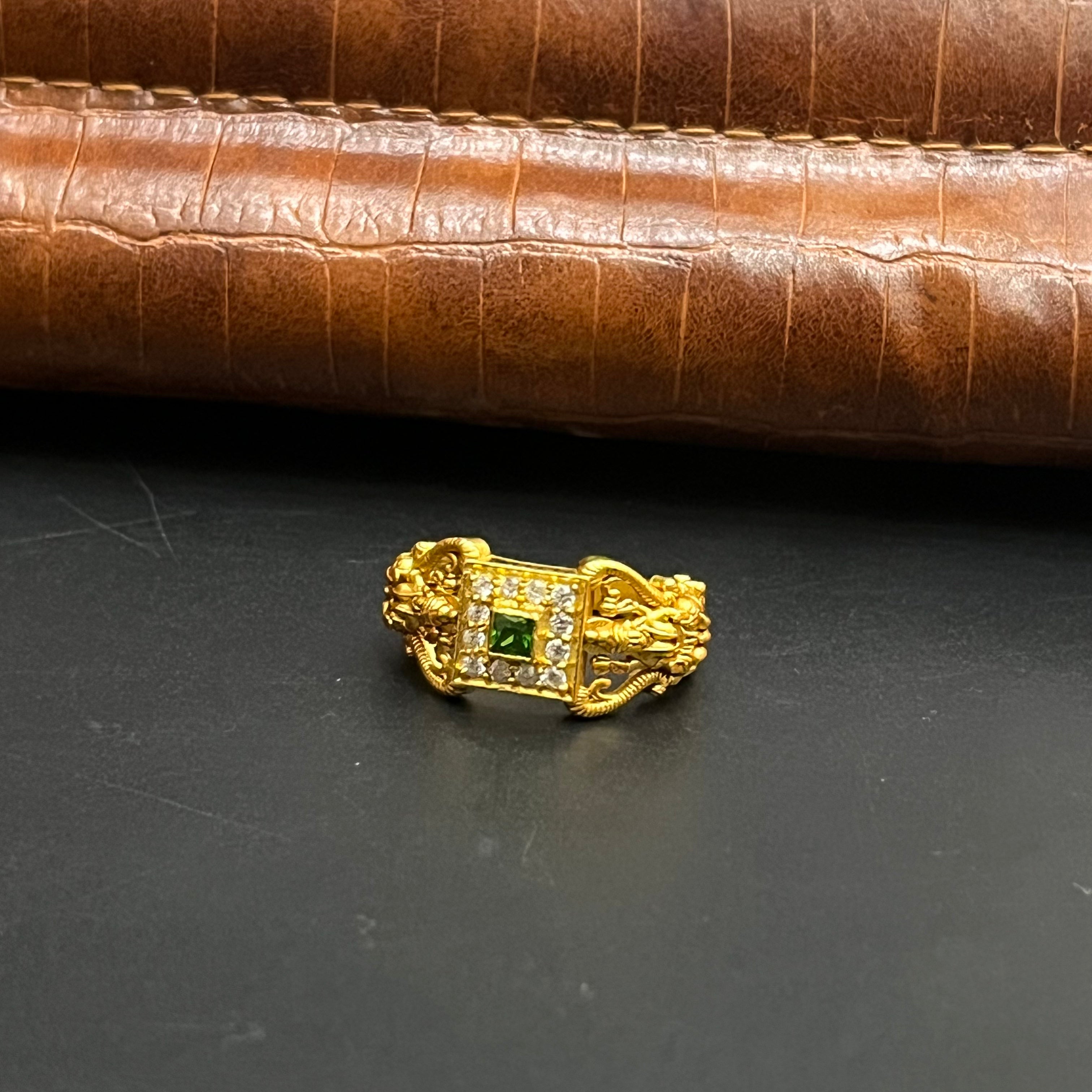 Silver Mens Ring Traditional Antique Green Emerald Green Perumal Art Gold Finish M01 925