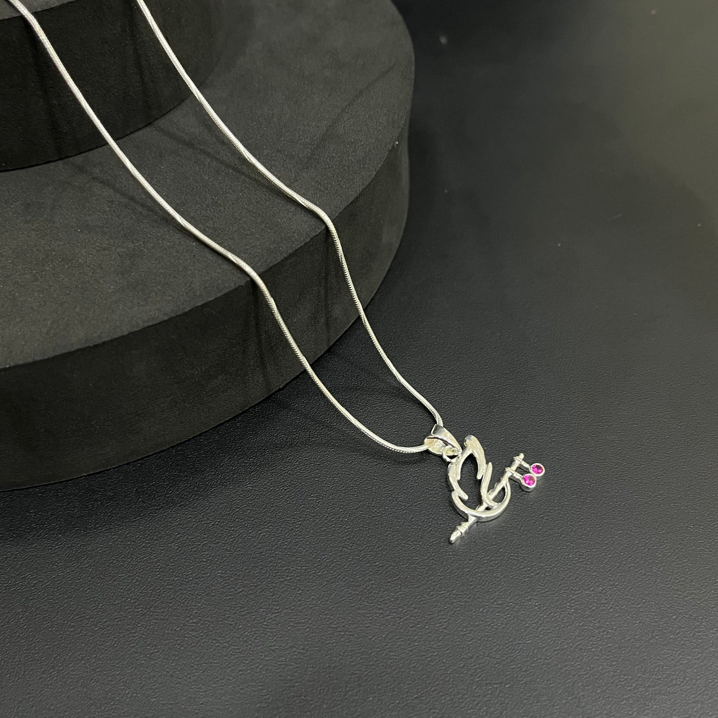 Silver Krishna Peacock Feather & Flute Pendant