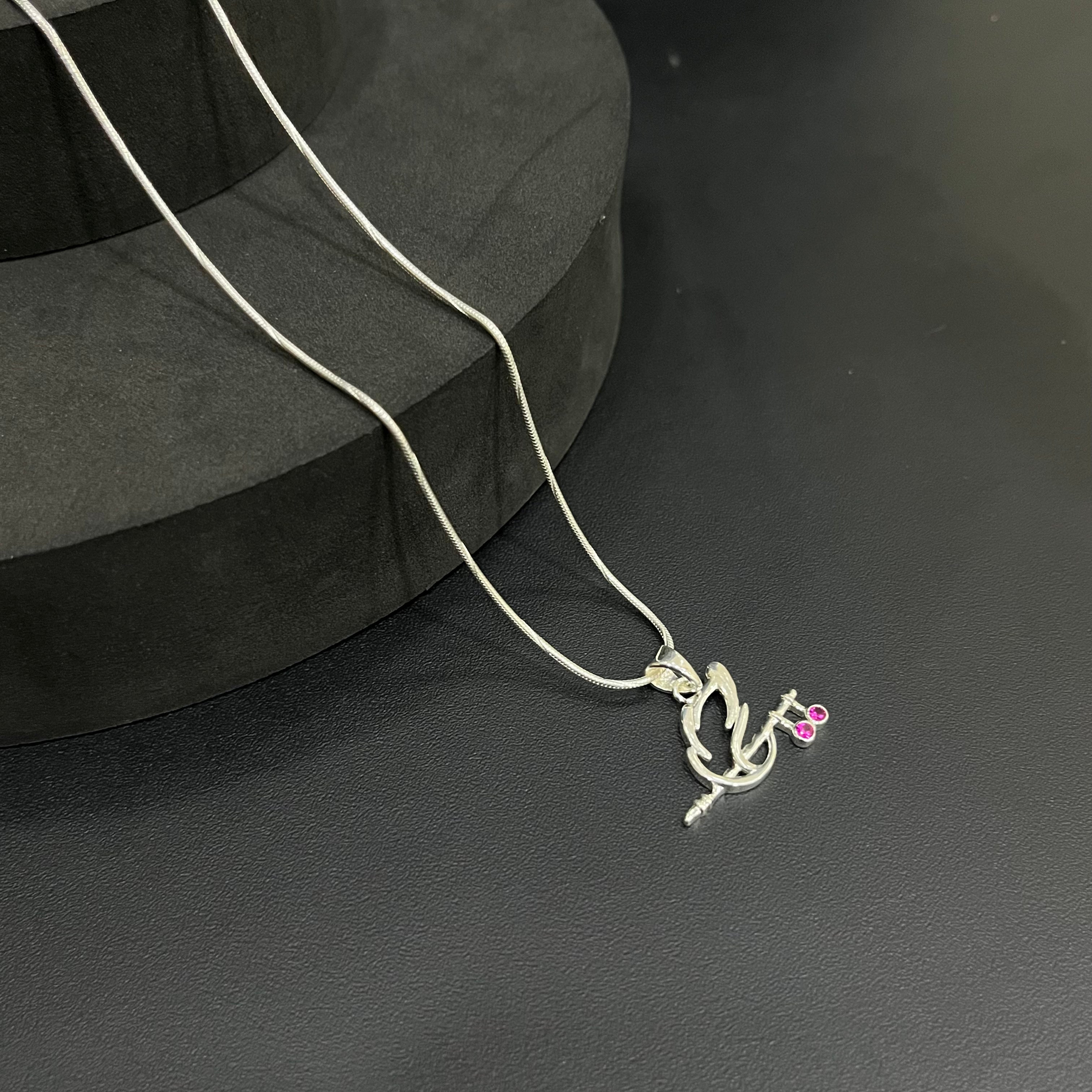 Silver Krishna Peacock Feather & Flute Pendant