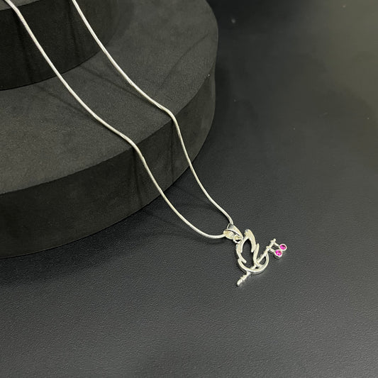 Silver Krishna Peacock Feather & Flute Pendant