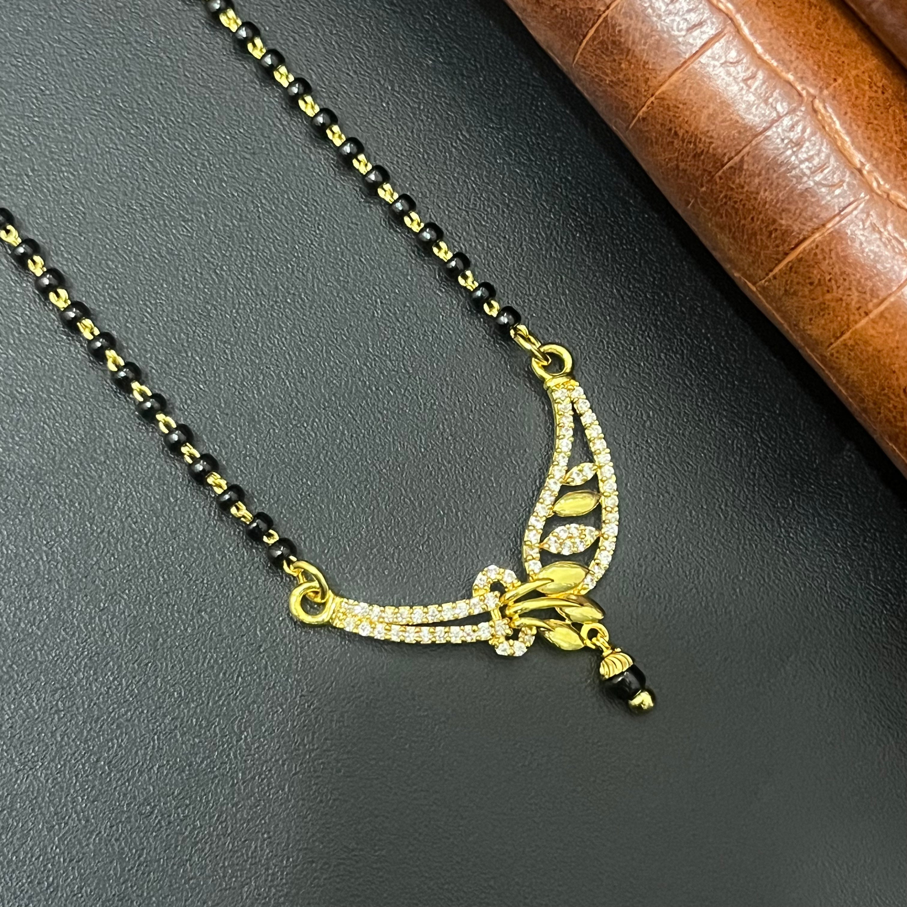 Silver Ladies Mangalsutra Black Beads Chain Gold Finished 2