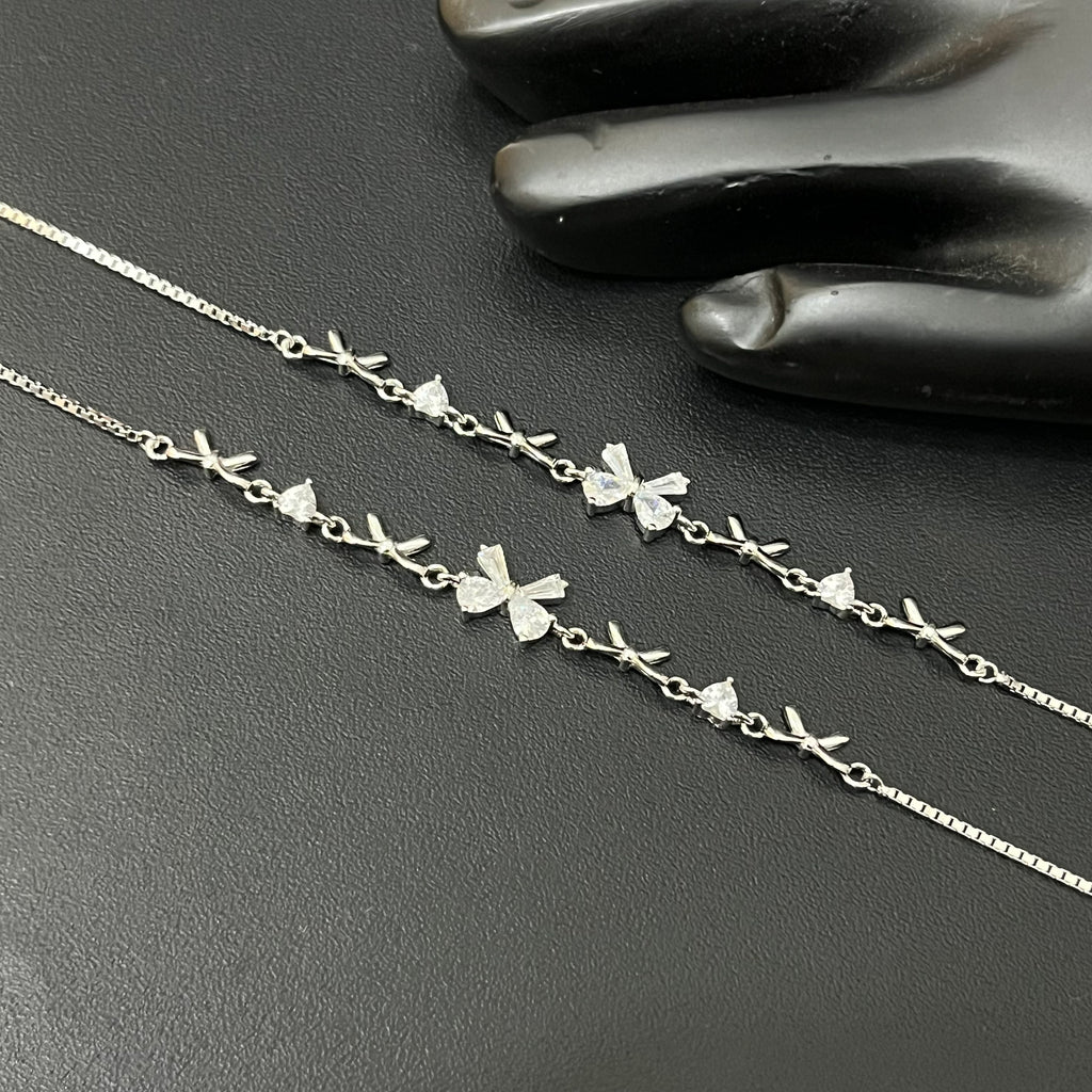 Silver Ladies Anklet Bows 925