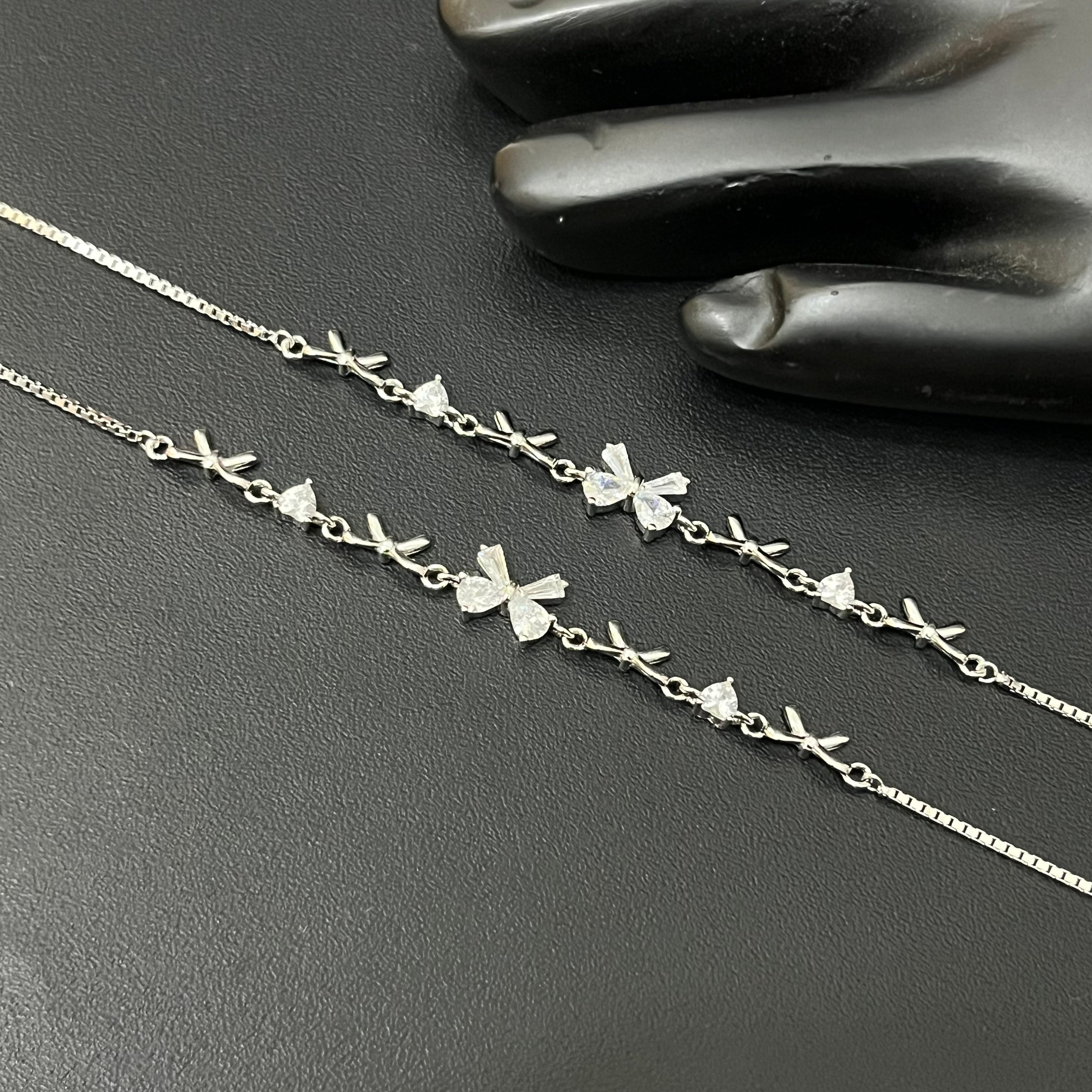 Silver Ladies Anklet Bows 925