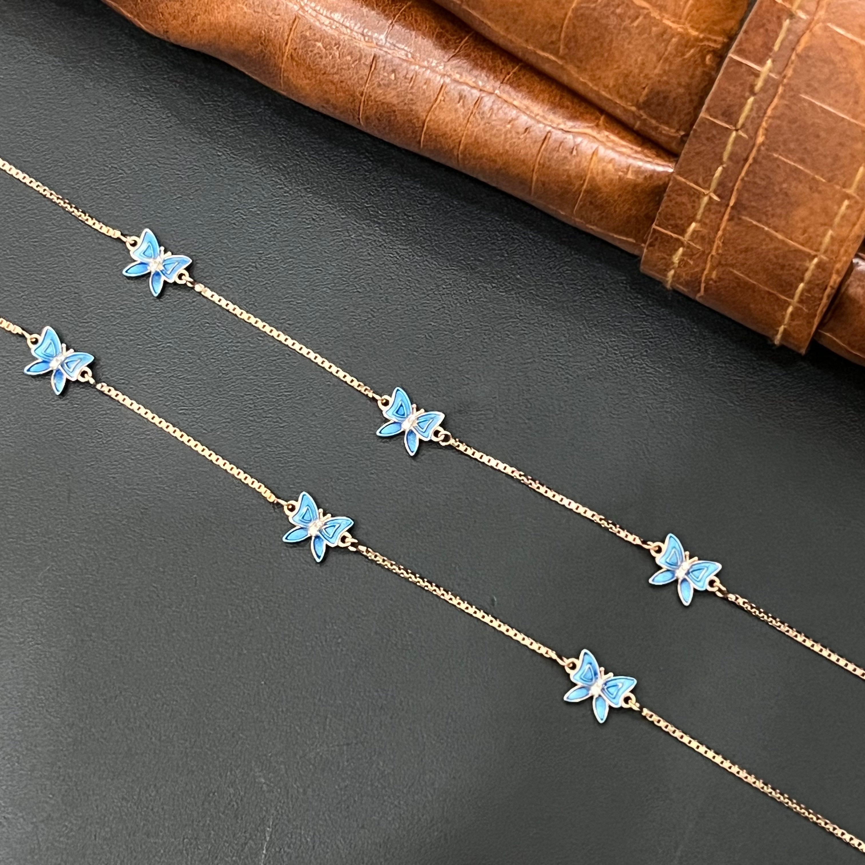 Silver Ladies Anklet Blue Butterfly