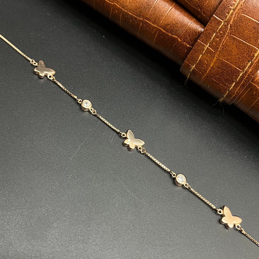Silver Ladies Bracelet Butterfly 3D Charms With Stone Rose Gold 925