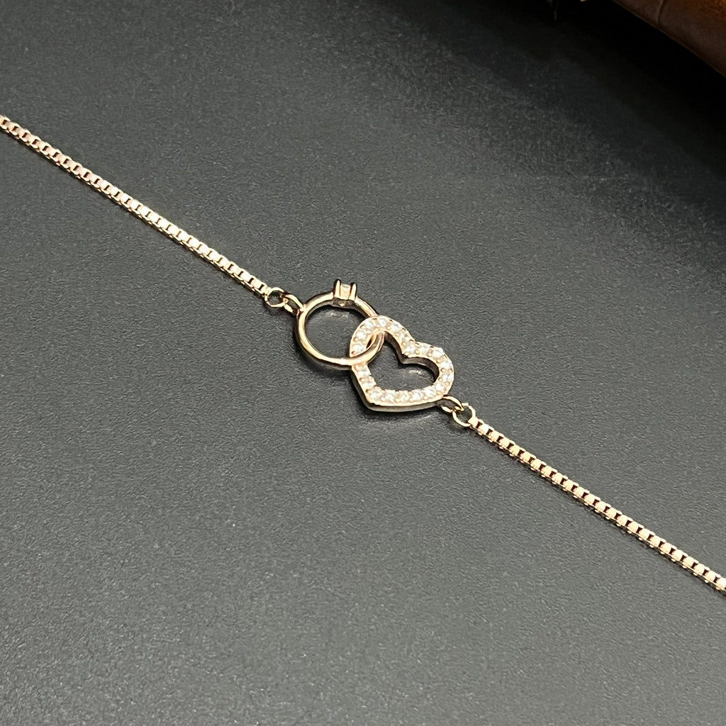 Silver Ladies Bracelet Ring Heart Mess Rose Gold 925