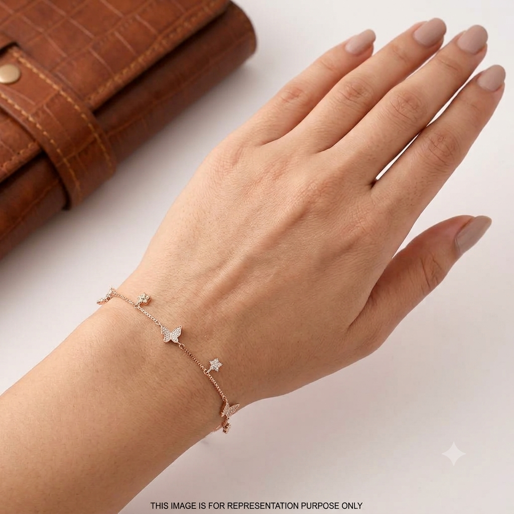 Silver Ladies Bracelet Triple Butterfly Charms Drop 1  Rose Gold 925