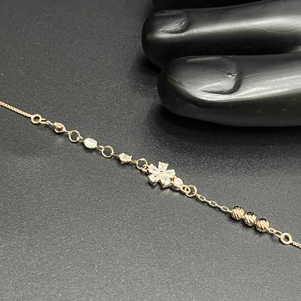 Silver Ladies Anklet Petal Leaf Beeds Crystal Rose Gold 925