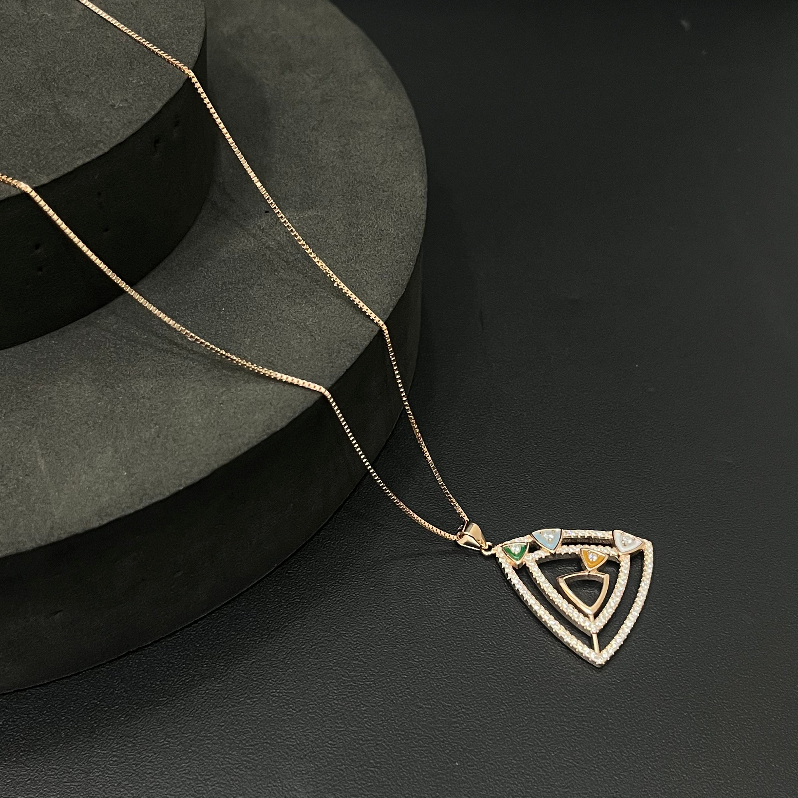Silver Ladies Chain Set Triangle Multi Color RG