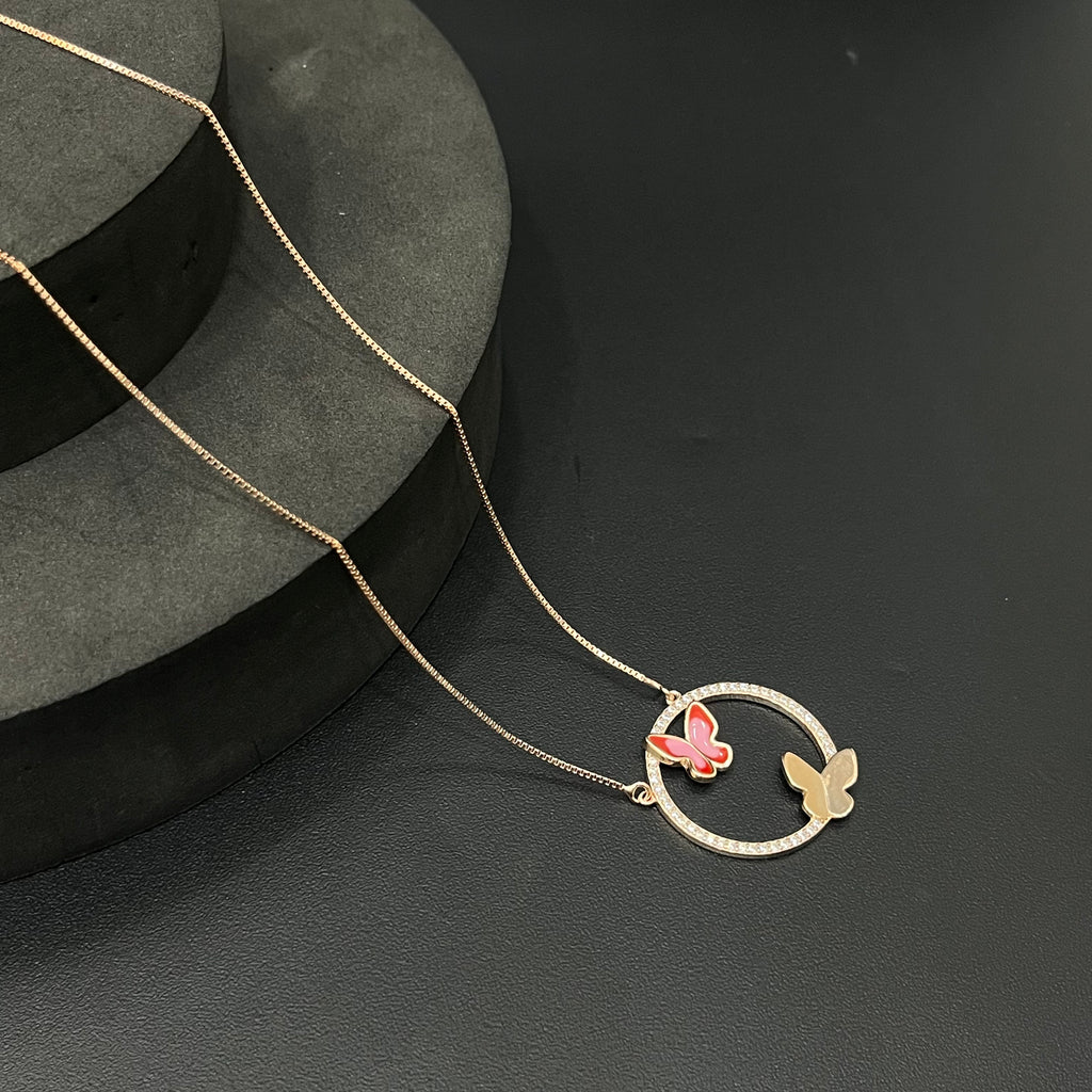 Silver Ladies Chain Set Butterfly Red RG