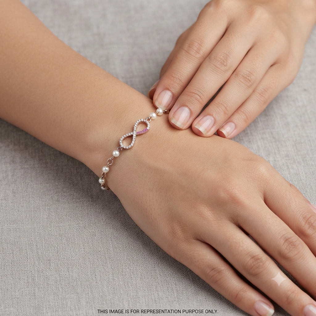 Silver Ladies Bracelet Infinity Half Pink White Beads Rose Gold 925