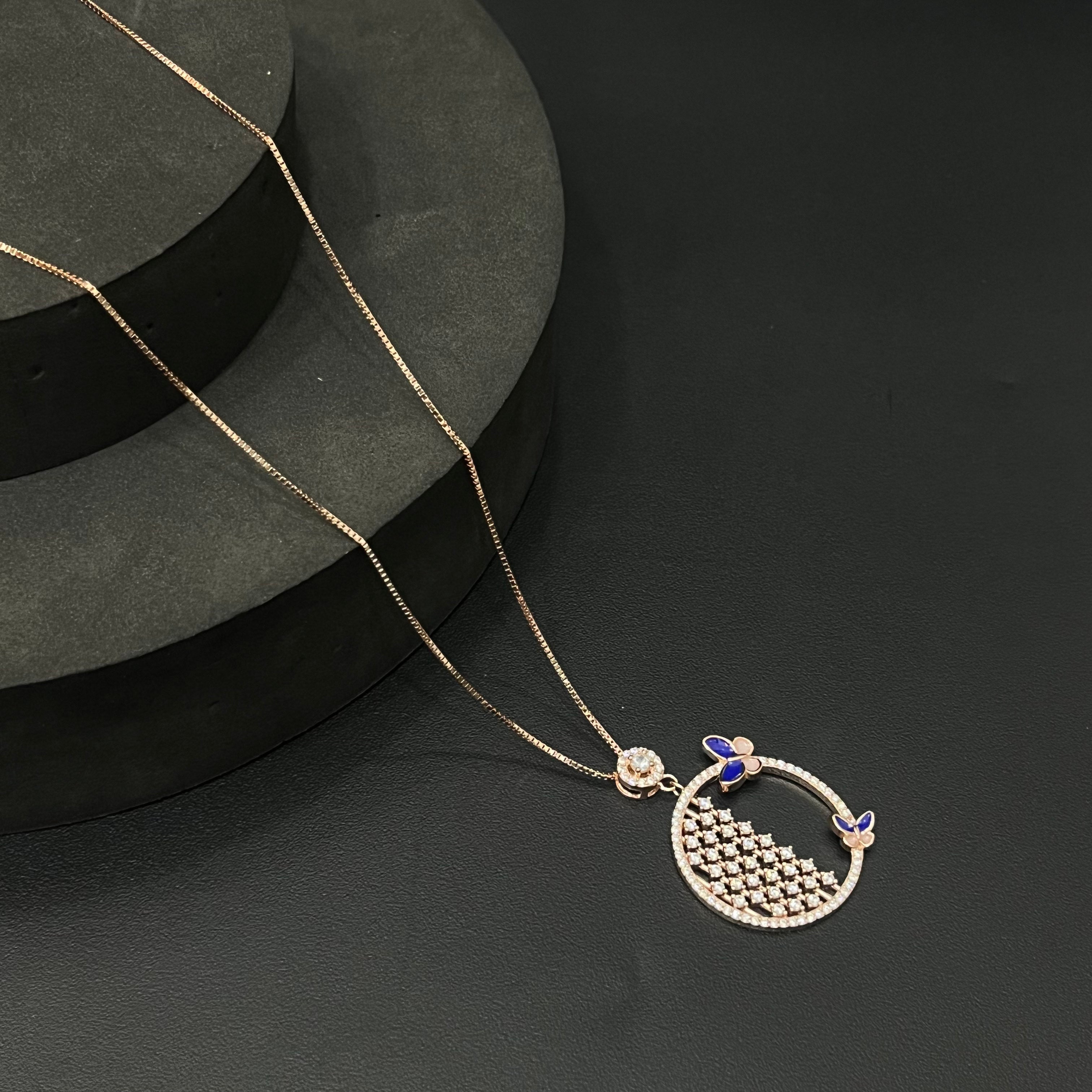 Silver Ladies Pendant Chain Half Circle Rosegold