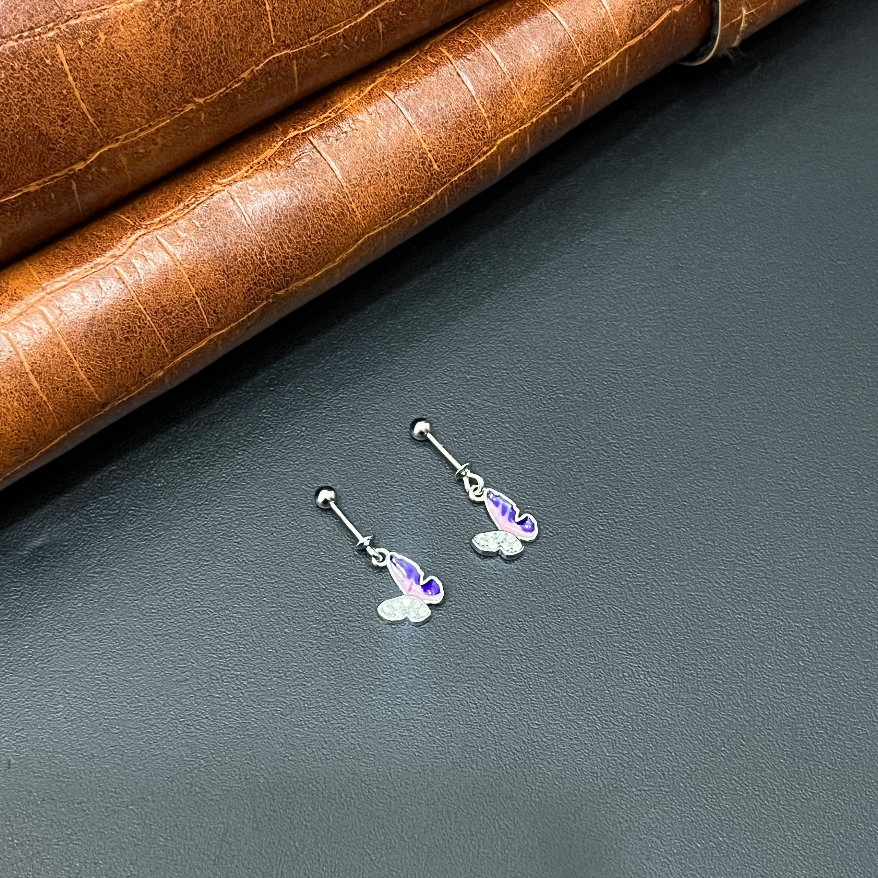 Silver Helix Studs Zicron Stones & Butterfly