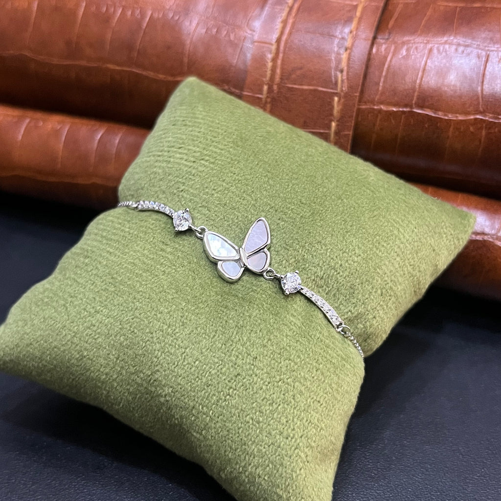 Silver Ladies Bracelet Floral Wings Butterfly 925