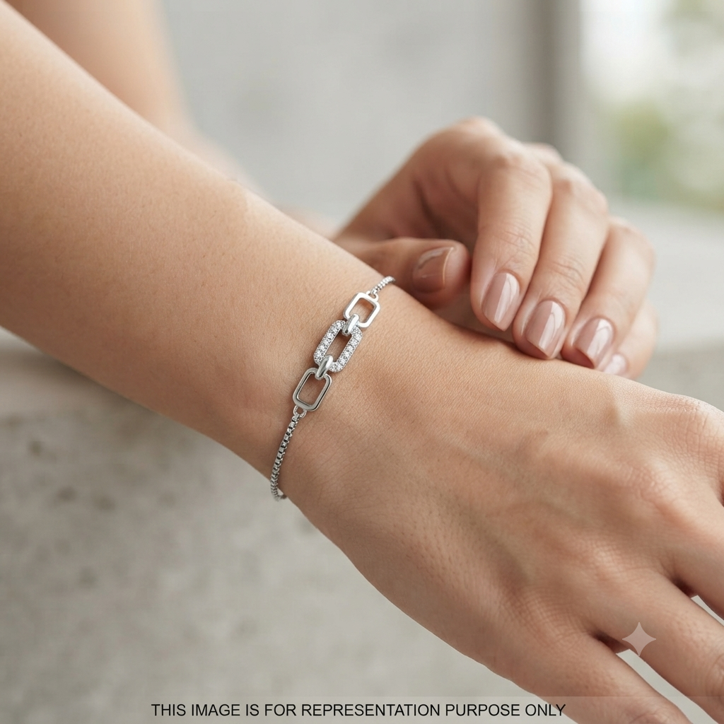 Silver Ladies Bracelet Fabulous Interlock With Stone 1 925