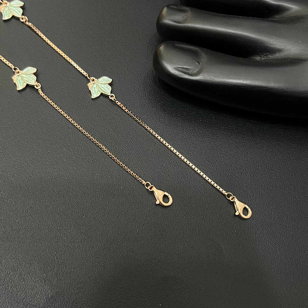 Silver Ladies Anklet Green Butterfly