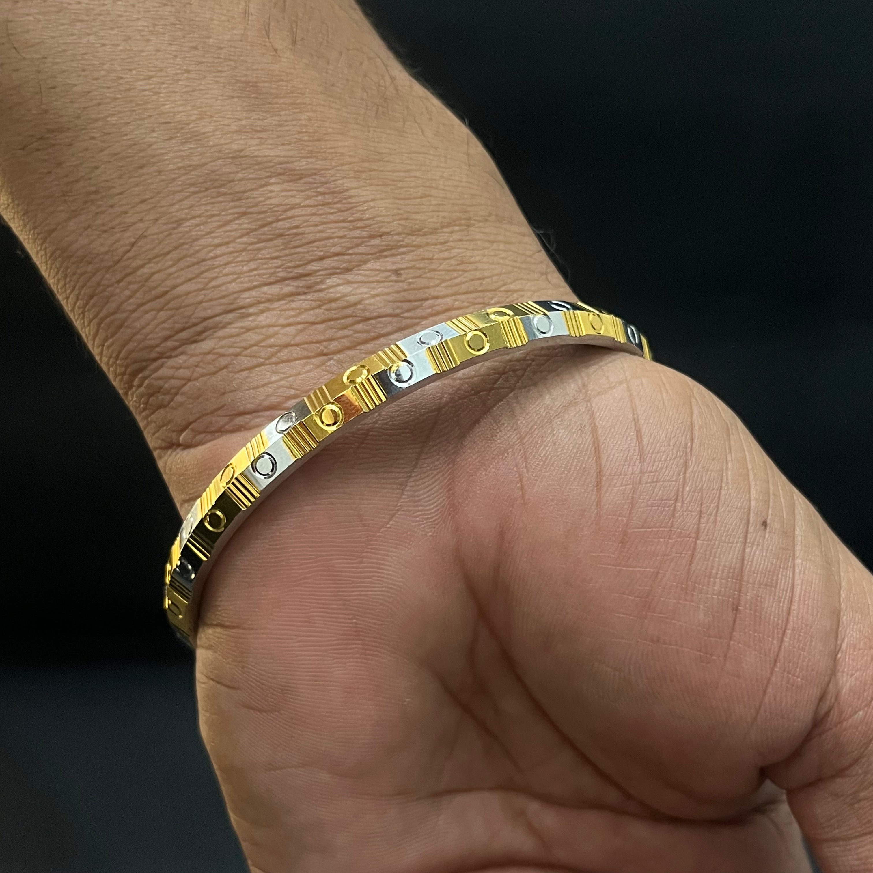 Silver Mens Kada Two Tone