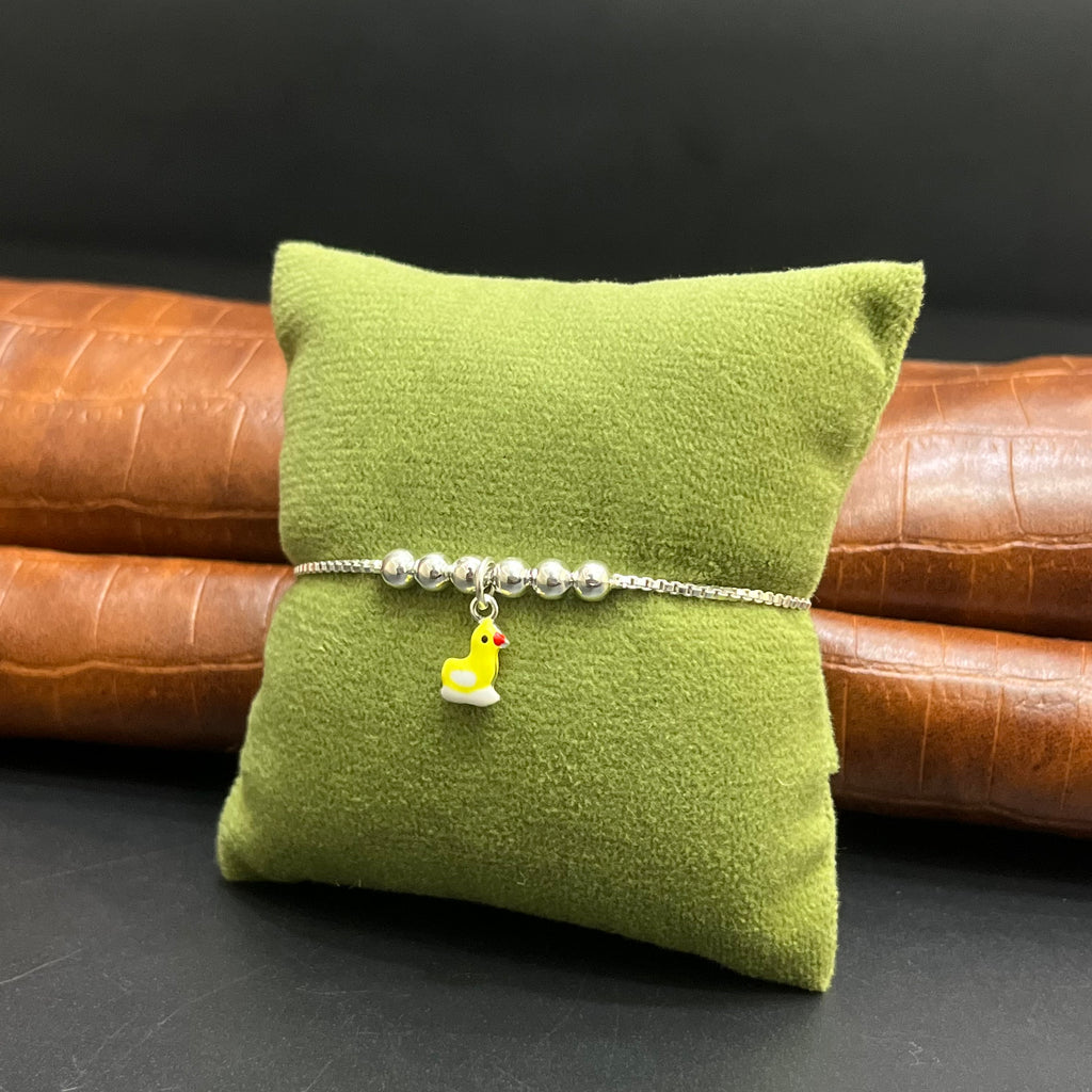 Silver Kids Bracelet Cute Yellow Duck Charms 925