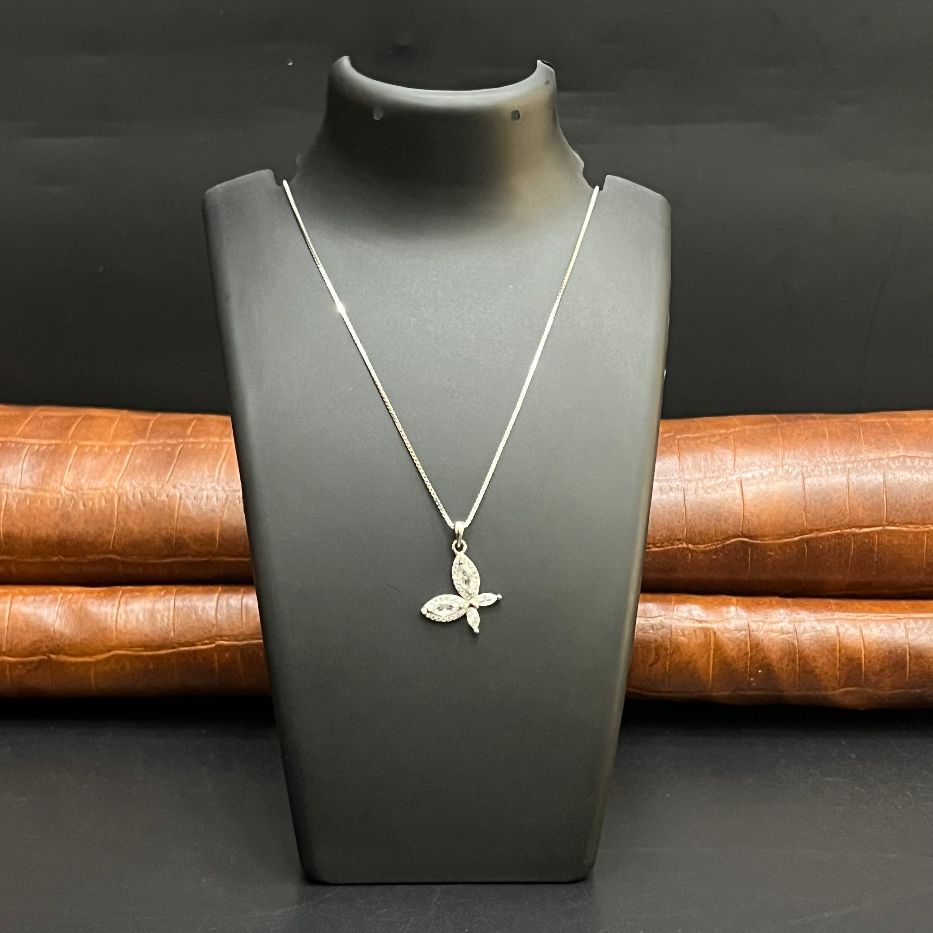 Silver Ladies Pendant Chain Butterfly Crystal 925