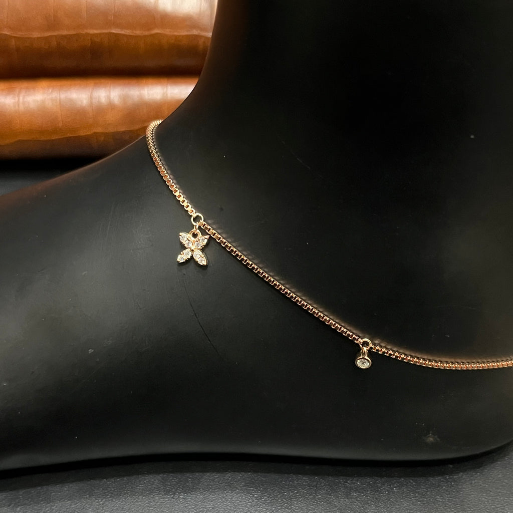 Silver Ladies Anklet Butterfly Grace White Stone Rose Gold 925