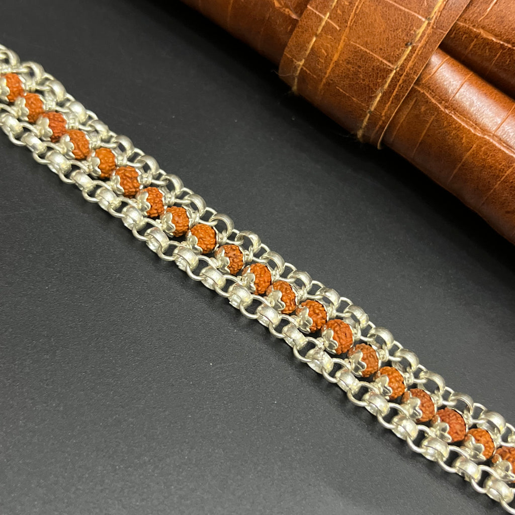 Silver Mens Bracelet Rudraksh Beeds Premium Finish 925