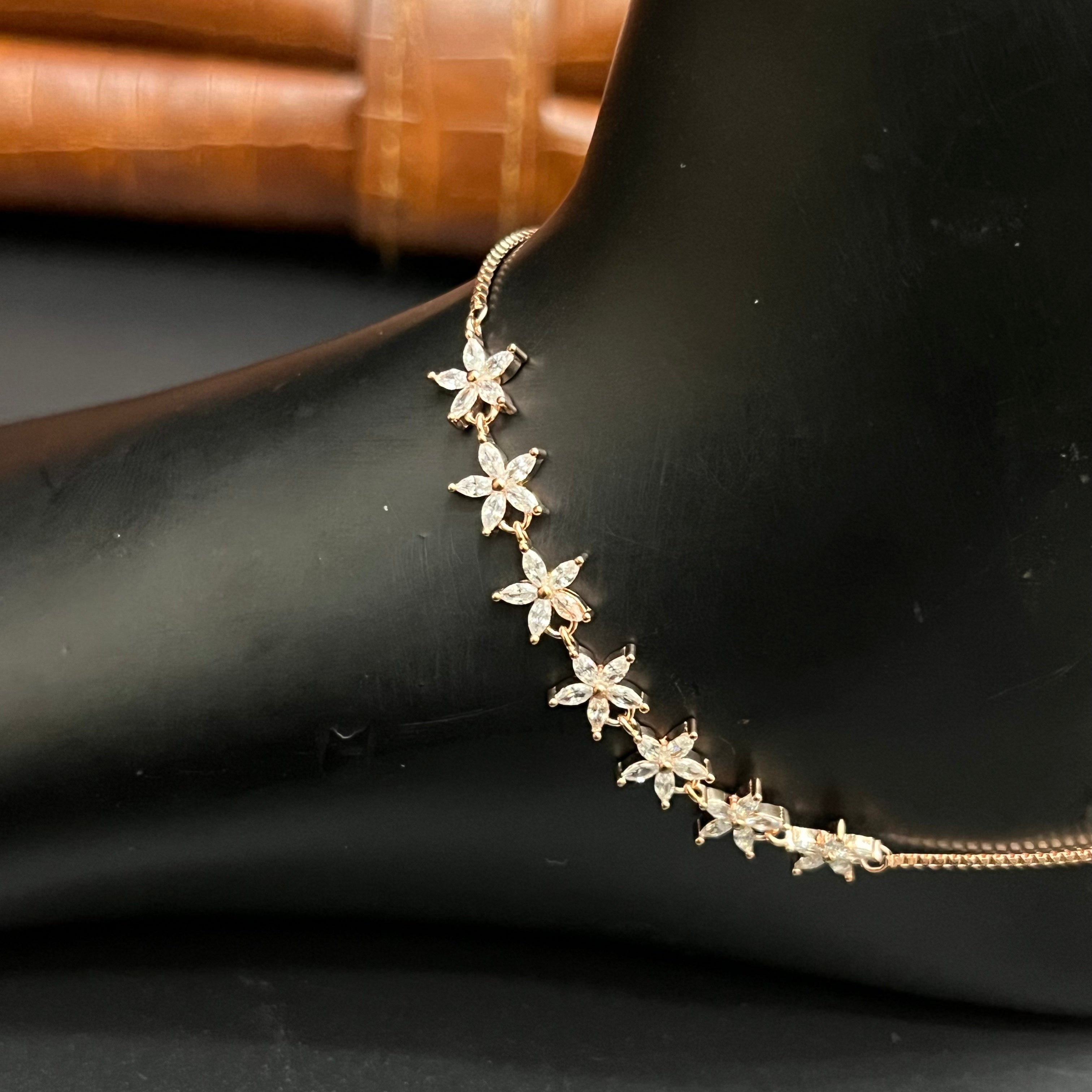 Silver Ladies Anklet Graceful Blossom Luxe M02 Rose Gold 925