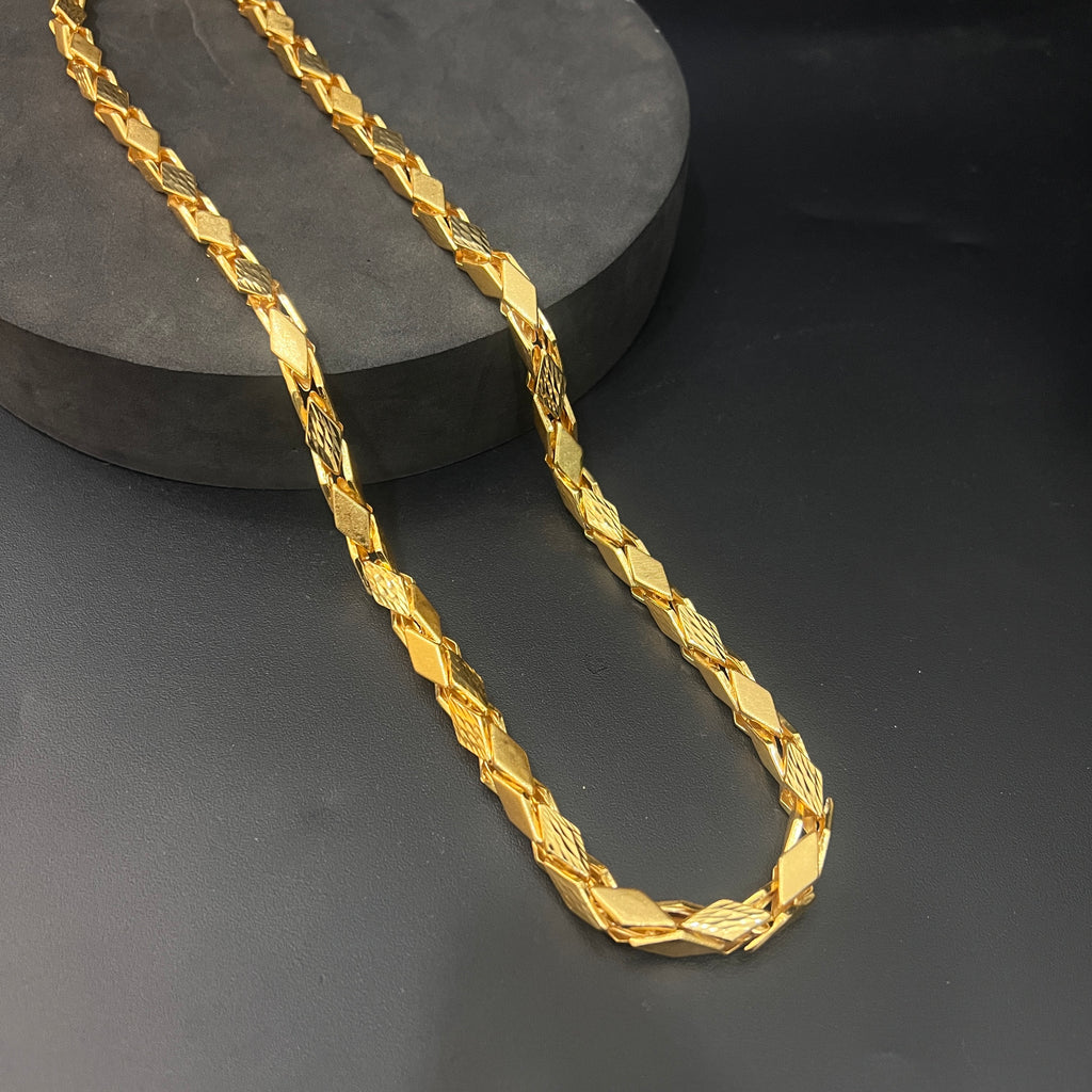 Silver Mens Chain Kathli Diamond Cut Link Lock Gold FInish 925