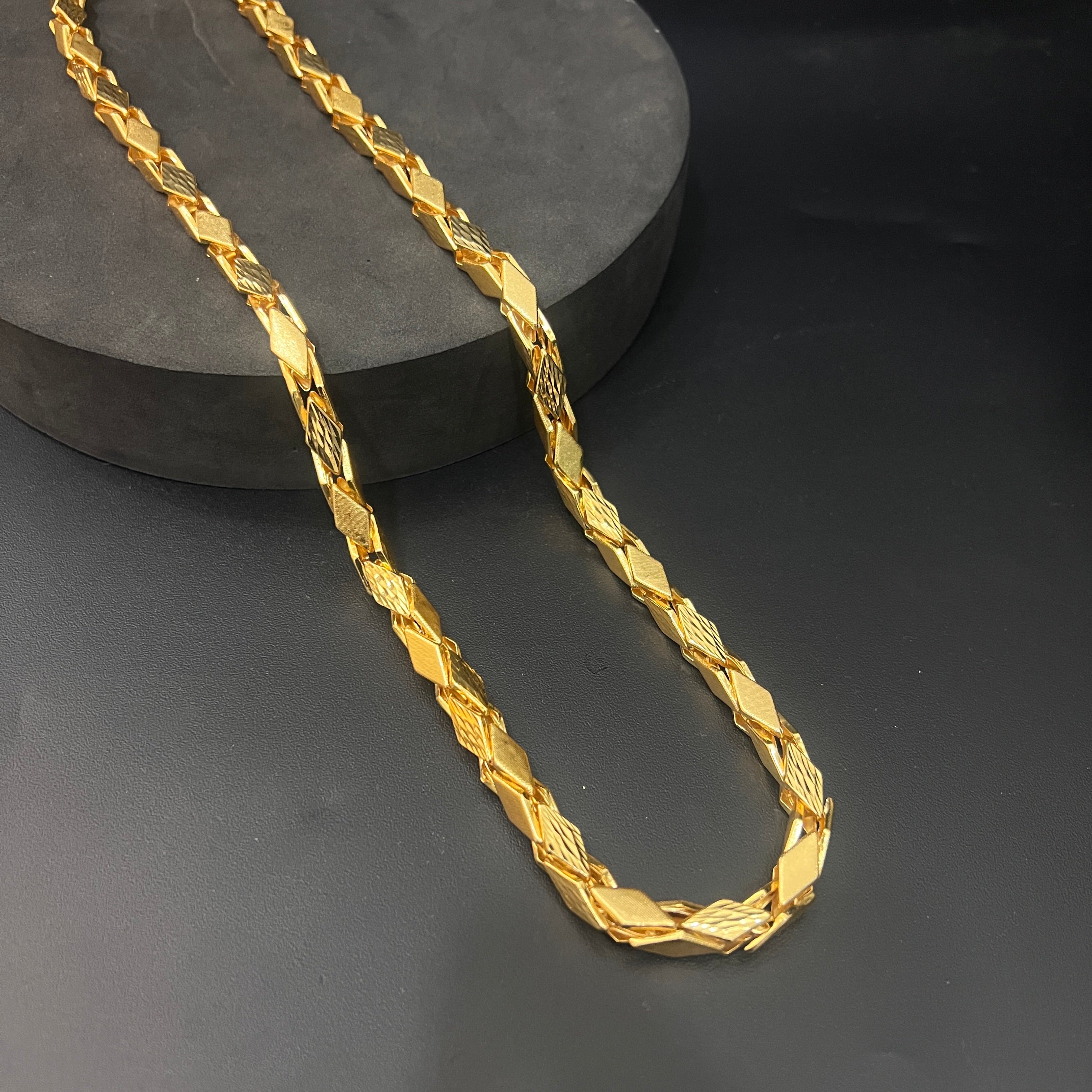 Silver Mens Chain Kathli Diamond Cut Link Lock Gold FInish 925