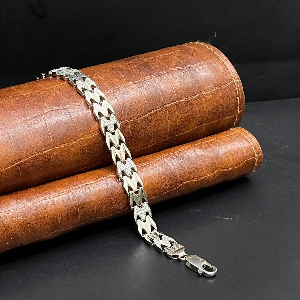 Silver Mens Bracelet W Cut With Luxury Stone  925