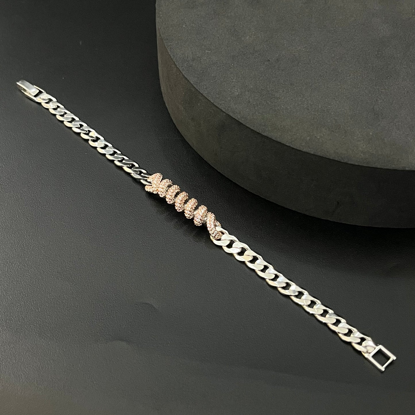 Silver Mens Bracelet Spiral Cut With AD Premium