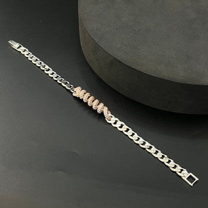 Silver Mens Bracelet Spiral Cut With AD Premium