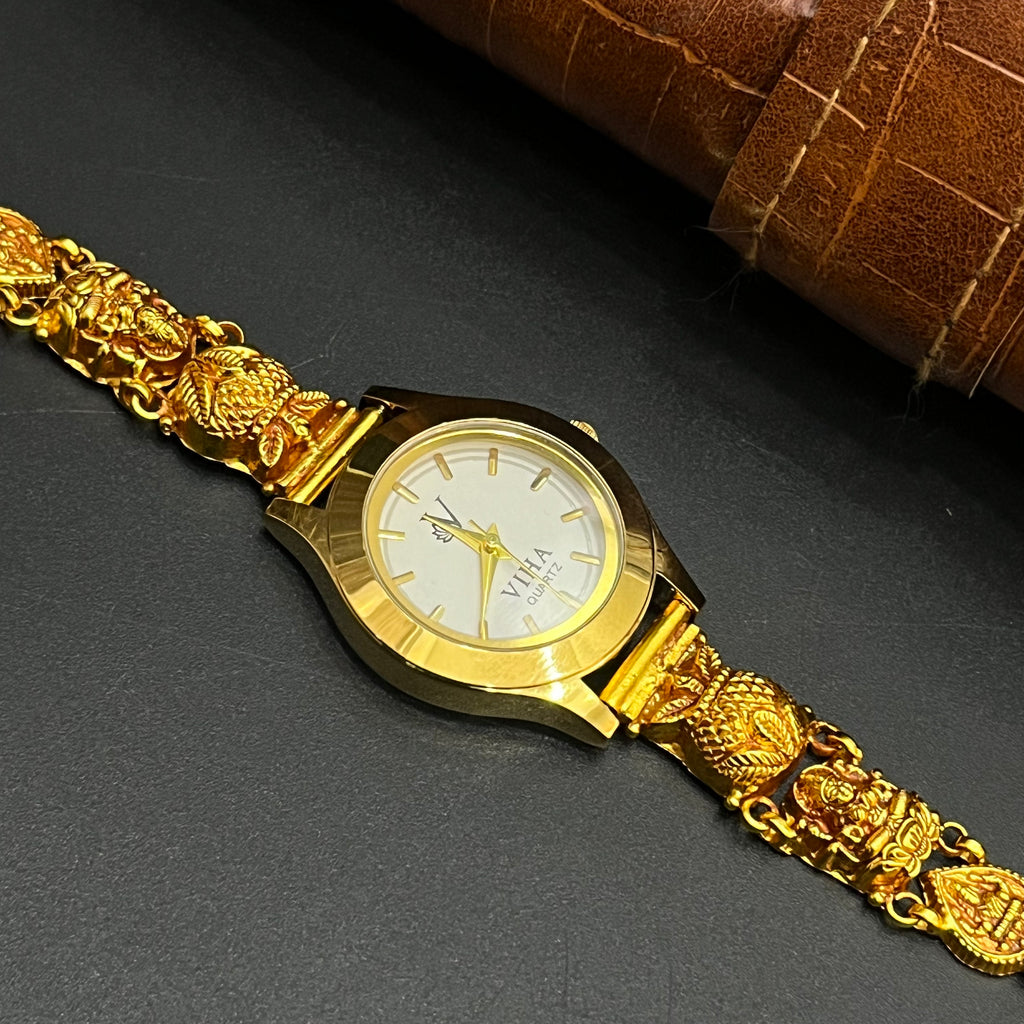 Silver Ladies Watch Antique Lakshmi Kalash Heritage Coin Gold Finish 925