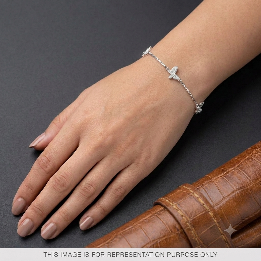 Silver Ladies Bracelet Three White Butterfly Charms 1 925
