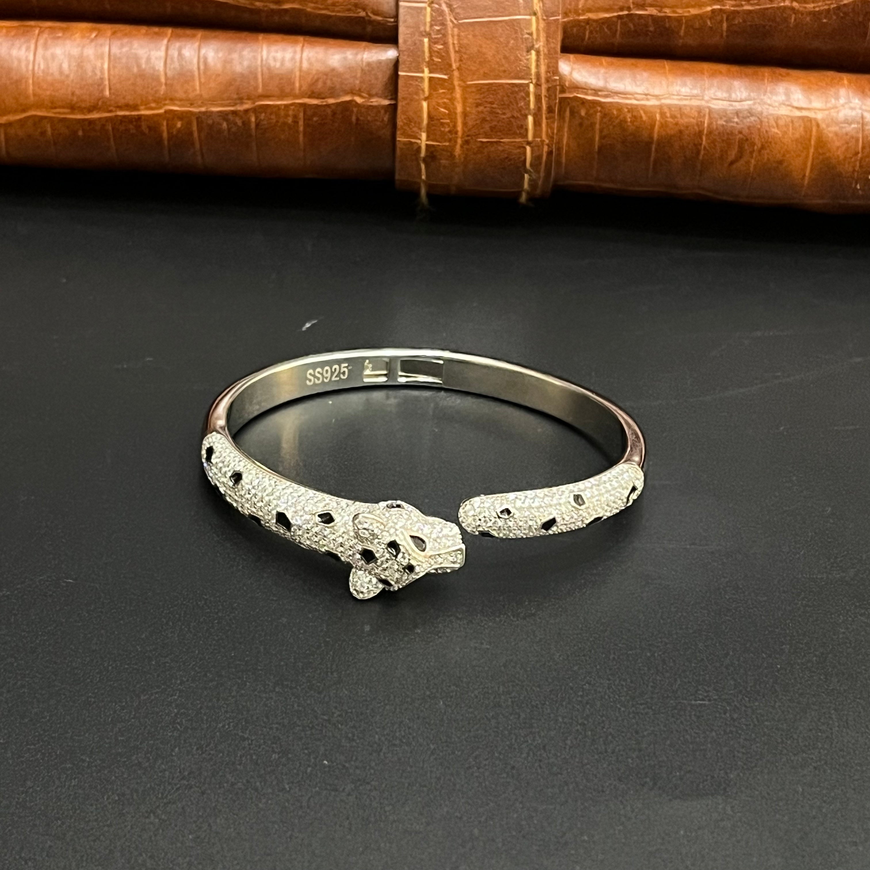 Silver Unisex Kada Adjustable Jaquar Crystal 925