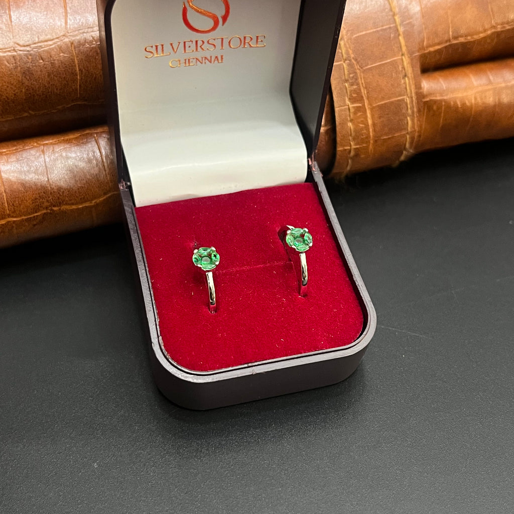 Silver Ladies Toe Rings Green Circle Stones 925
