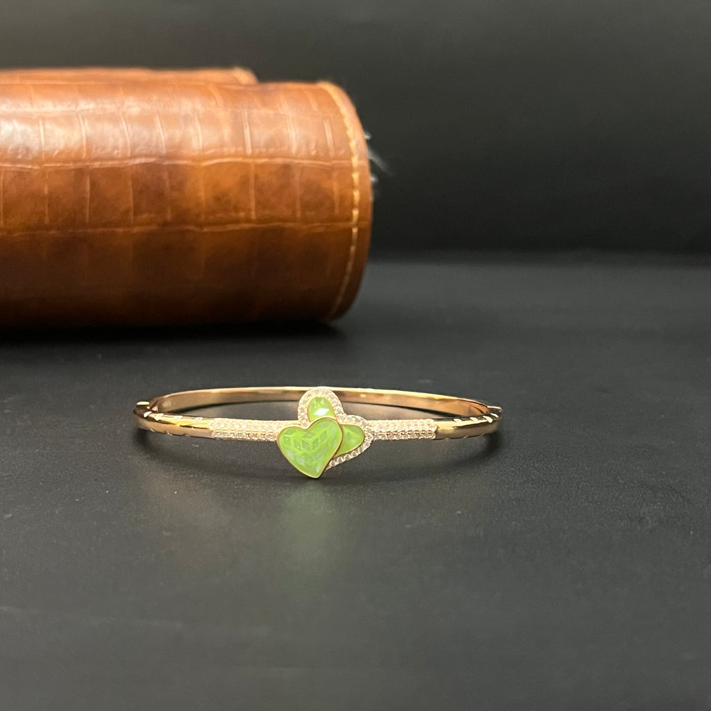 Silver Ladies Kada Heart Green Rosegold