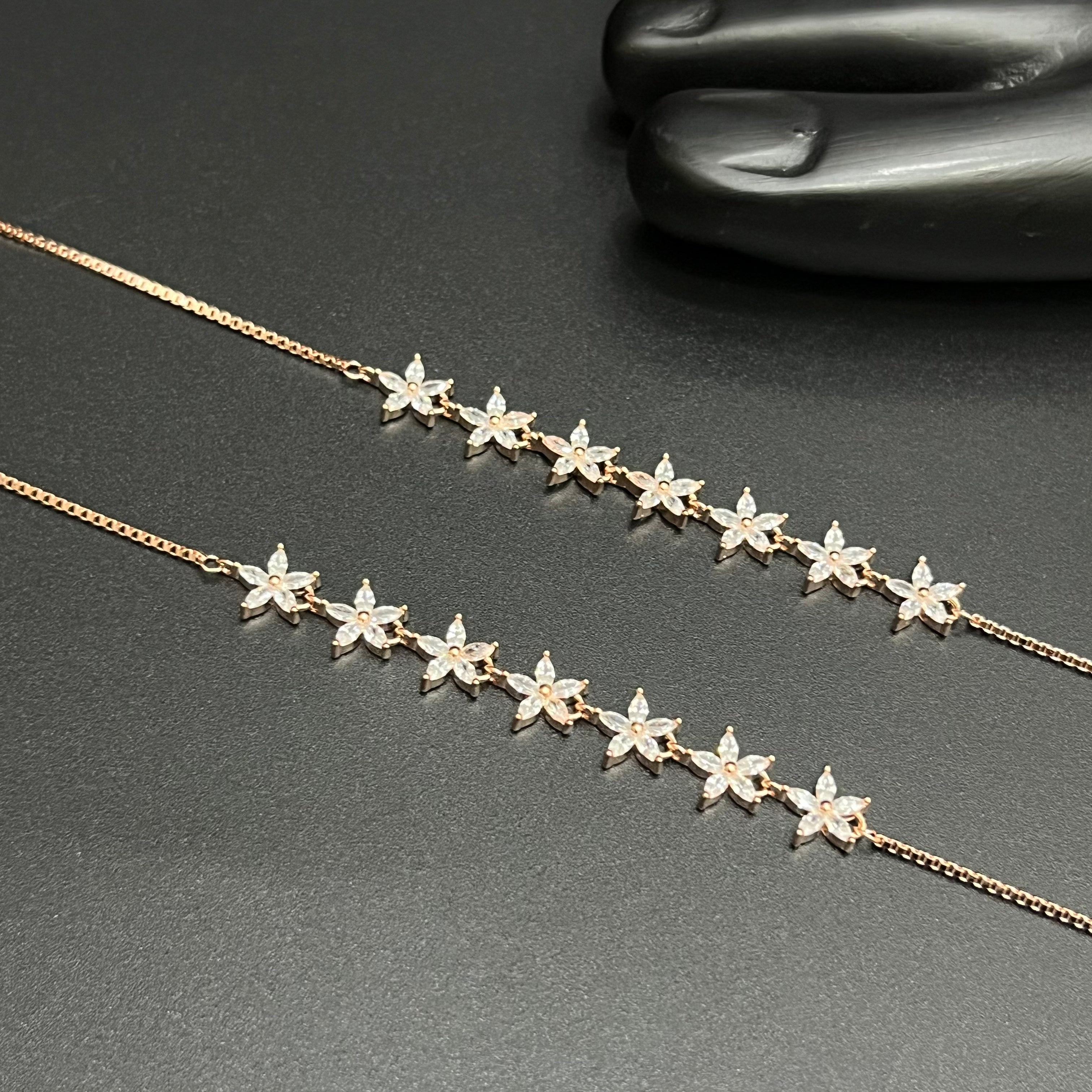Silver Ladies Anklet Graceful Blossom Luxe M02 Rose Gold 925