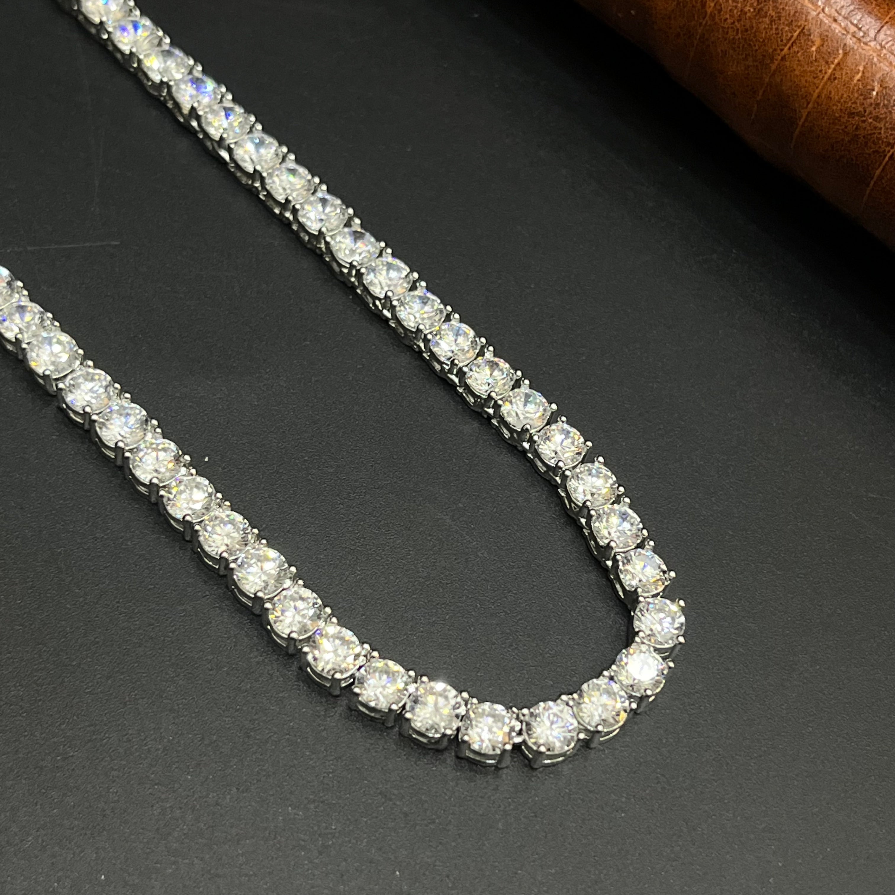 Silver Mens Tennis Chain Elegant Floral Crystal Link M02 925