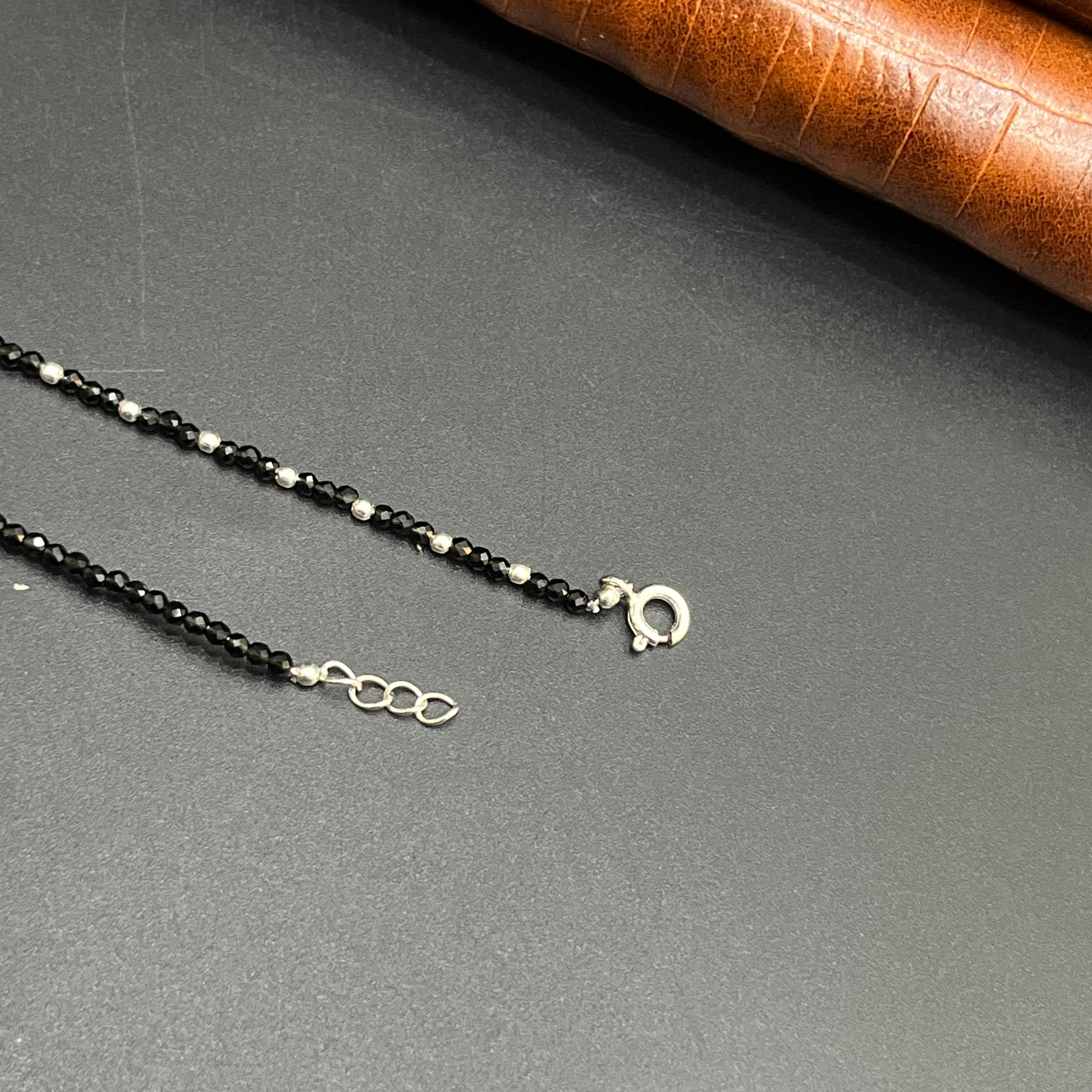 Silver Ladies Anklet Black Beeds Evil Eye 925