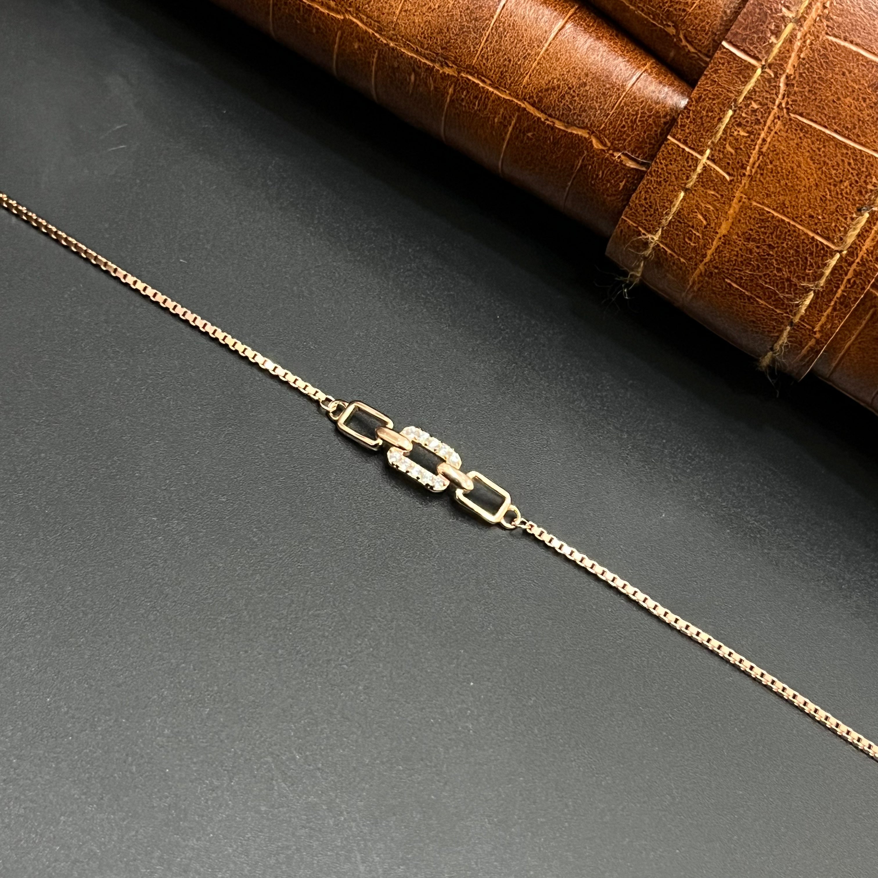 Silver Ladies Bracelet Diamond Lock Cuban Rose gold M01 925