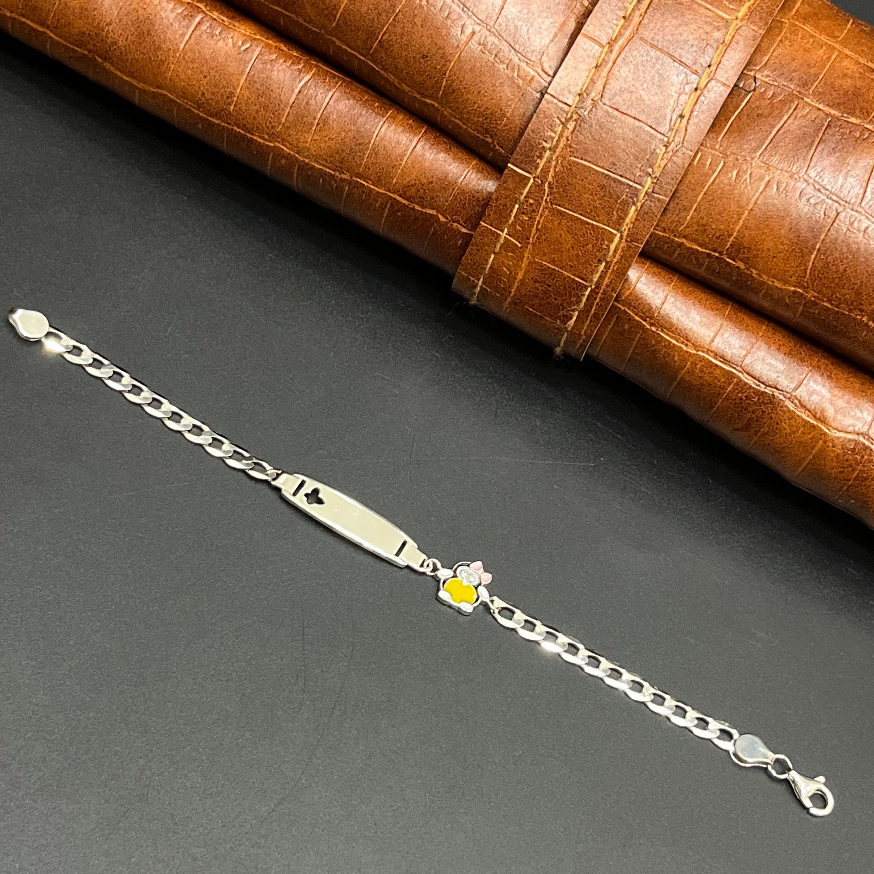 Silver Customised Kids Bracelet Cute Green Teddy Bear Charms 925