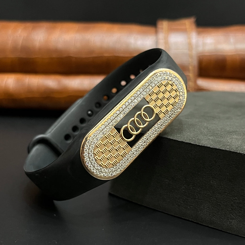 Silver Mens Band Adjustable Premium Golden Brand Logo Signature Gold Finish 925