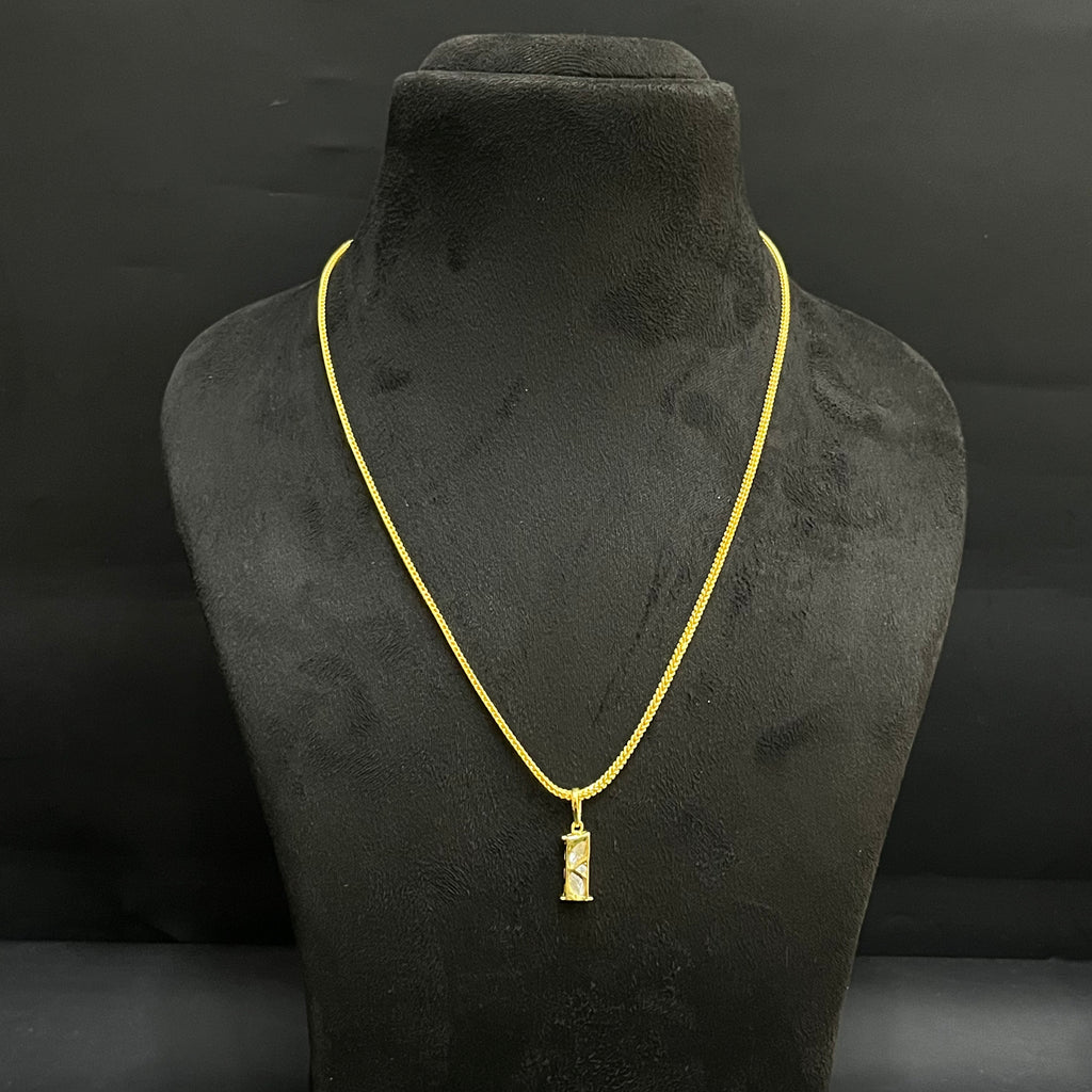 Silver Ladies Pendant Chain Royal Dual Stone Bar Gold Finish 925
