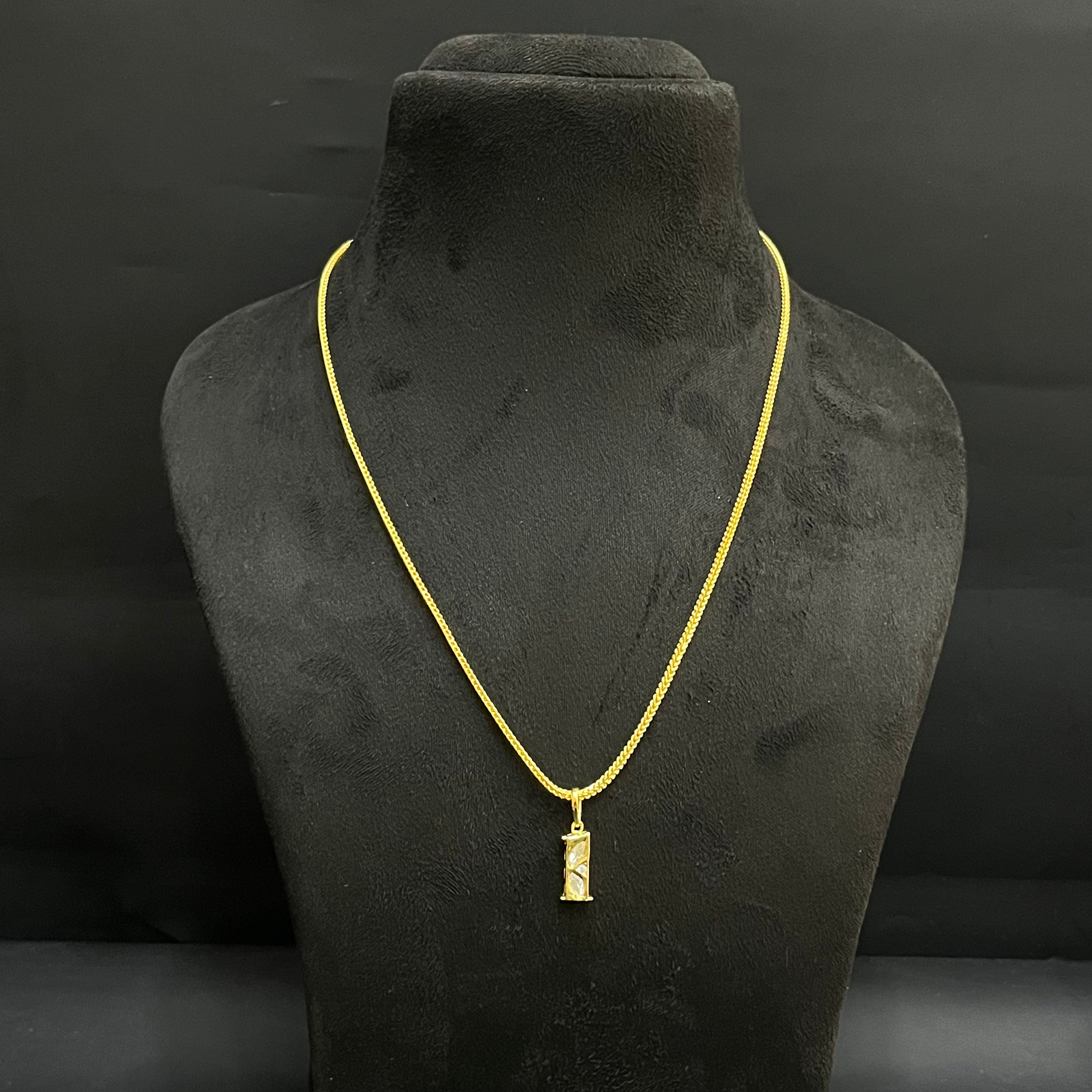 Silver Ladies Pendant Chain Royal Dual Stone Bar Gold Finish 925