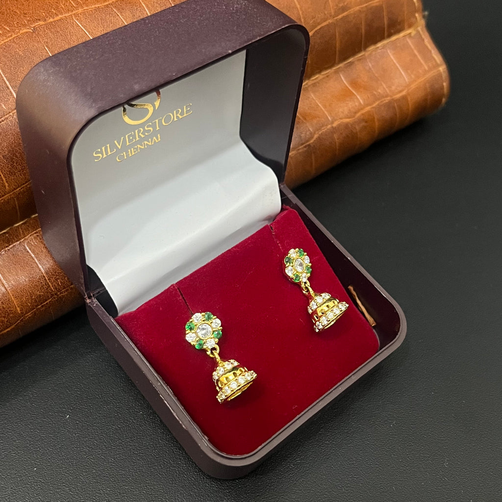 Silver Ladies Stud Green And White Stone Jimki 92.5