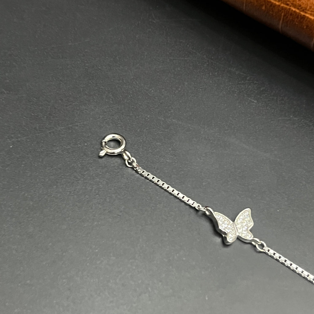 Silver Ladies Bracelet Three Butterfly & White Stars Charms 925